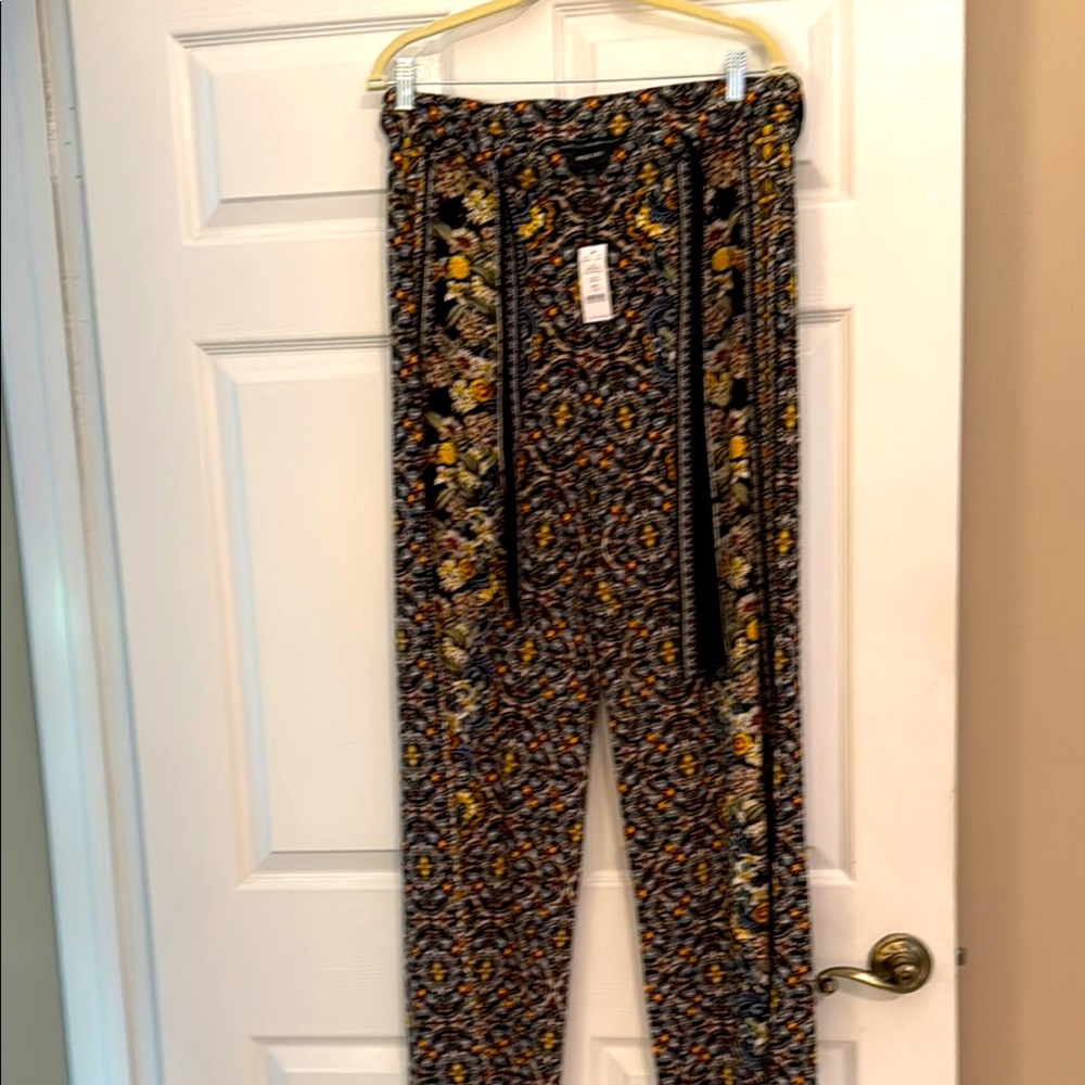 White House Black Market Floral Print Pants - Black and Yellow
